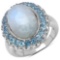 11.90 ct. t.w. White Rainbow Moonstone and Swiss Blue Topaz Ring in Sterling Silver