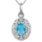 CREATED SWISS BLUE TOPAZ & FLAWLESS CREATED DIAMOND 18K GOLD PLATED GERMAN SILVER PENDANT