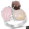 10.89 Carat Genuine Rose Quartz, Smoky Quartz And Golden Rutile .925 Sterling Silver Ring