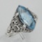 Antique Victorian Style Blue Topaz Filigree Ring - Sterling Silver