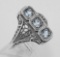 3 Stone Blue Topaz Filigree Ring - Sterling Silver