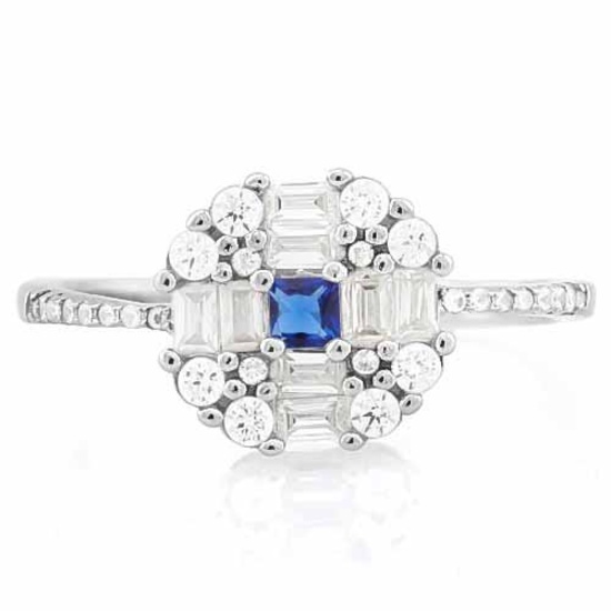 CREATED BLUE SAPPHIRE 925 STERLING SILVER HALO RING