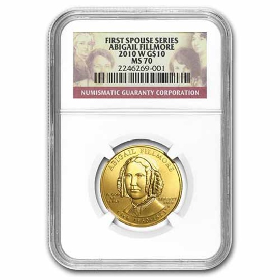 2010-W 1/2 oz Gold Abigail Fillmore MS-70 NGC