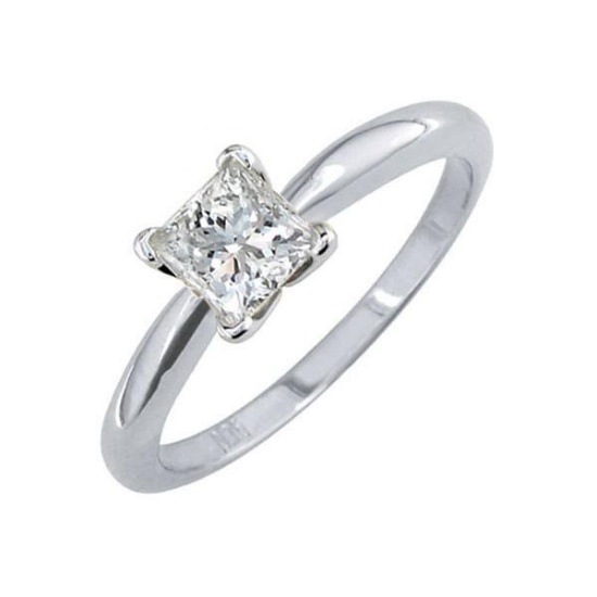 Certified 0.64 CTW Princess Diamond Solitaire 14k Ring E/SI3