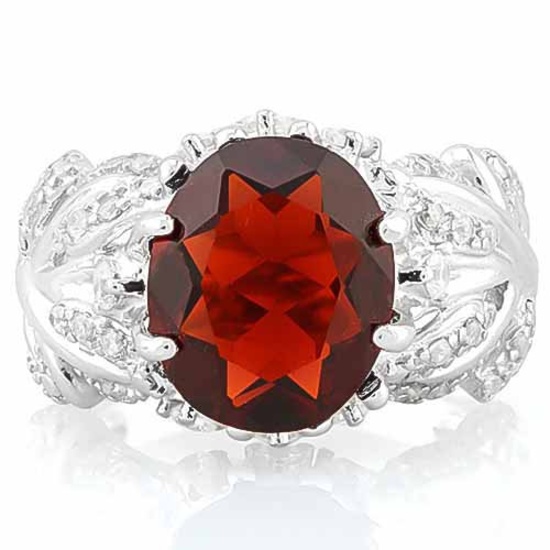 5 CARAT CREATED GARNET & 4 CARAT (40 PCS) FLAWLESS CREATED DIAMOND 925 STERLING SILVER RING