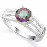 1 1/3 CARAT MYSTIC GEMSTONE & (20 PCS) FLAWLESS CREATED DIAMOND 925 STERLING SILVER RING