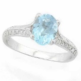 1 1/3 CARAT BABY SWISS BLUE TOPAZ & DIAMOND 925 STERLING SILVER RING