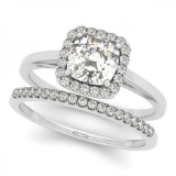 CERTIFIED PLATINUM 1.18 CT G-H/VS-SI1 DIAMOND HALO BRIDAL SET