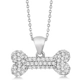 Pave Diamond Dog Bone Pendant Necklace 14K White Gold (0.80ct)