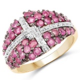 14K Yellow Gold Plated 1.70 Carat Genuine Ruby .925 Sterling Silver Ring
