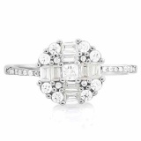 1 4/5 CARAT (25 PCS) FLAWLESS CREATED DIAMOND 925 STERLING SILVER HALO RING