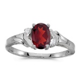 Certified 14k White Gold Oval Garnet And Diamond Ring 0.74 CTW