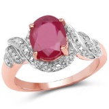14K Rose Gold Plated 2.30 Carat Glass Filled Ruby .925 Sterling Silver Ring