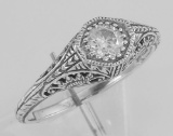 Classic Victorian Style CZ Filigree Ring - Sterling Silver