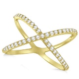 X Shaped Ring with Diamonds, Abstract Design 14k Yellow Gold 0.50ct
