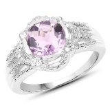 2.44 Carat Genuine Amethyst and White Topaz .925 Sterling Silver Ring