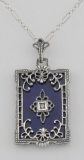 Unique Blue Lapis Filigree Pendant with Diamond - Sterling Silver