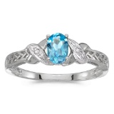 Certified 14k White Gold Oval Blue Topaz And Diamond Ring 0.41 CTW