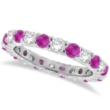 Pink Sapphire and Diamond Eternity Ring Band 14k White Gold (1.07ct)