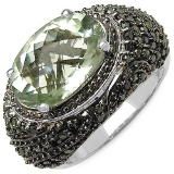 5.22 Carat Genuine Green Amethyst and 0.88 ct.t.w Genuine Diamond Accents Sterling Silver Ring