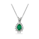 Pear Emerald and Diamond Pendant Necklace 14k White Gold (0.70ct)