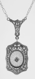 Art Deco Style Sunray Crystal Diamond Pendant and Chain - Sterling Silver