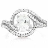 1.42 CT WHITE TOPAZ & 9PCS CREATED DIAMOND 925 STERLING SILVER RING