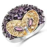 2.10 Carat Genuine Rhodolite, Citrine and Amethyst .925 Sterling Silver Ring