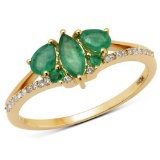 0.64 Carat Genuine Zambian Emerald and White Diamond 14K Yellow Gold Ring