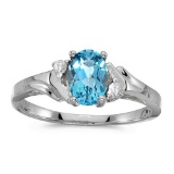Certified 14k White Gold Oval Blue Topaz And Diamond Ring 0.7 CTW
