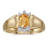 Certified 10k Yellow Gold Oval Citrine And Diamond Ring 0.32 CTW