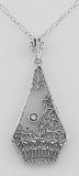 Camphor Glass Crystal Filigree Pendant w/ Diamond - Sterling Silver
