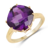 14K Yellow Gold Plated 5.30 Carat Genuine Amethyst .925 Sterling Silver Ring