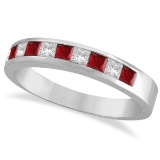 Princess-Cut Channel-Set Diamond and Ruby Ring Band 14k White Gold