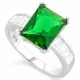 4 2/5 CARAT (13 PCS) CREATED EMERALD 925 STERLING SILVER RING