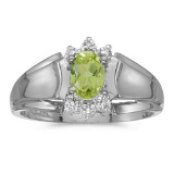 Certified 10k White Gold Oval Peridot And Diamond Ring 0.41 CTW