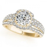 CERTIFIED 18K YELLOW GOLD 1.37 CT G-H/VS-SI1 DIAMOND HALO ENGAGEMENT RING