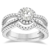 Diamond Halo Split Shank Bridal Set 14k White Gold (1.30ct)