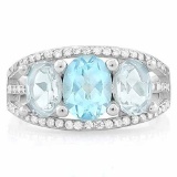 BABY SWISS BLUE TOPAZ & 3 CARAT AQUAMARINE 925 STERLING SILVER RING