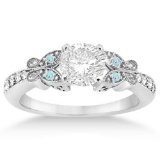 Butterfly Diamond and Aquamarine Engagement Ring 14k White Gold (1.10ct)