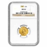$1 Indian Head Gold Type 2 MS-61 NGC/PCGS