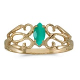 Certified 10k Yellow Gold Marquise Emerald Filagree Ring 0.2 CTW