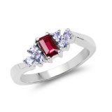 0.61 Carat Glass Filled Ruby and Tanzanite .925 Sterling Silver Ring