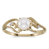 Certified 10k Yellow Gold Pearl And Diamond Ring 0.01 CTW