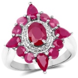 3.04 Carat Glass Filled Ruby .925 Sterling Silver Ring