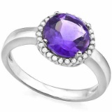AMETHYSTS & 1/5 CARAT (22 PCS) CREATED WHITE SAPPHIRES 925 STERLING SILVER RING