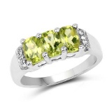 1.69 Carat Genuine Peridot and White Topaz .925 Sterling Silver Ring