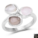 2.90 Carat Genuine Rose Quartz, Smoky Quartz And Golden Rutile .925 Sterling Silver Ring