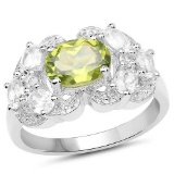 2.70 Carat Genuine Peridot and White Zircon .925 Sterling Silver Ring