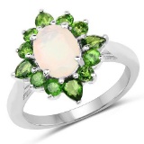 2.16 Carat Genuine Ethiopian Opal and Chrome Diopside .925 Sterling Silver Ring